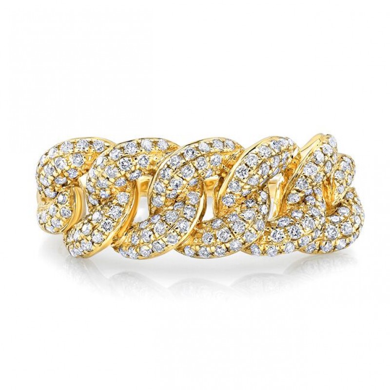 14k Yellow Gold Diamond Cuban Link Ring - Rings - SHOP